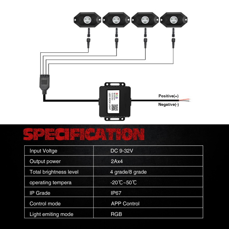 R800 4 Pods RGB Led rock lights Kit Manufacturer (7)